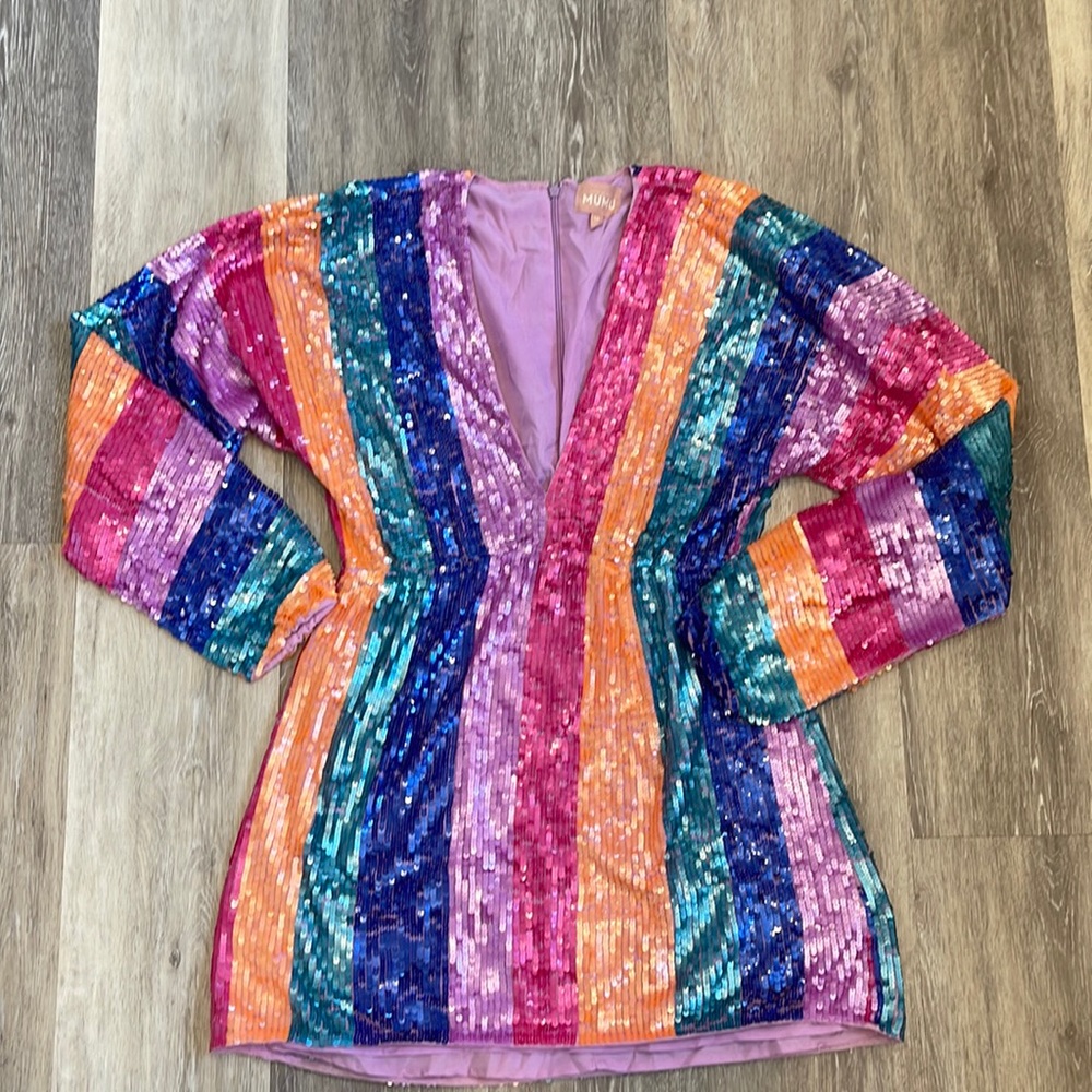 Womens size M long sleeve SMYMM sequin multicolored mini dress.